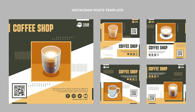 Flat design minimal coffee shop instagram  posts