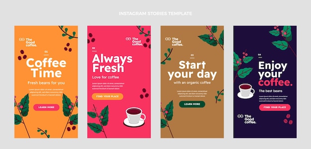 Storie di instagram caffetteria minimal design piatto