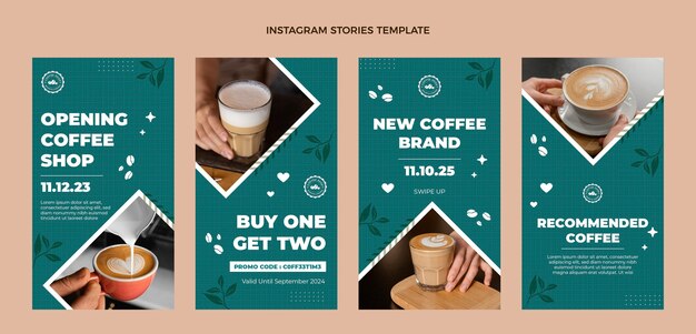 フラットデザインのミニマルコーヒーショップInstagramストーリー