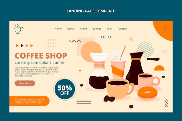 Бесплатное векторное изображение Плоский дизайн минимальный шаблон целевой страницы кафе