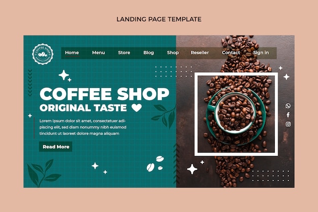 Flat design minimal coffee shop landing page