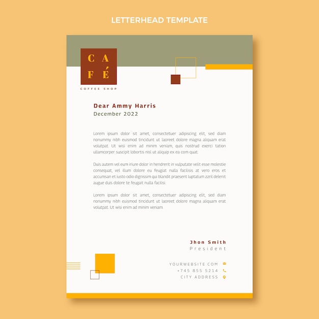 Free vector flat design minimal coffee shop letterhead template