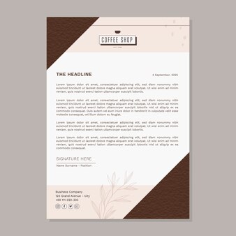 Flat design minimal coffee shop letterhead template