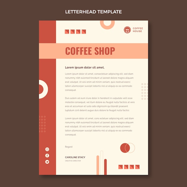 Carta intestata minimal da caffetteria dal design piatto