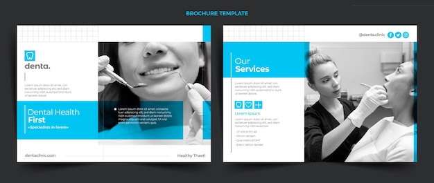 Vettore gratuito brochure clinica odontoiatrica minimale dal design piatto