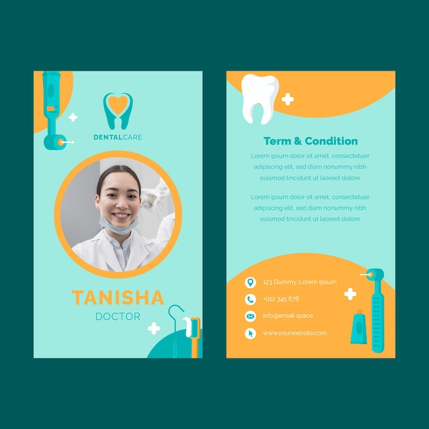 Free vector flat design minimal dental clinic id card template