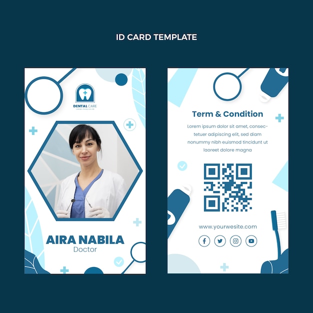 Free vector flat design minimal dental clinic id card