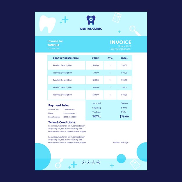 Flat design minimal dental clinic invoice template