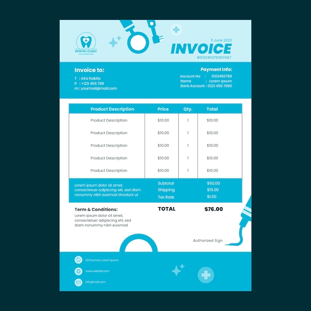 Минимальный счет стоматологической клиники в плоском дизайне