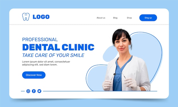 Vettore gratuito pagina di destinazione della clinica dentale minimale dal design piatto