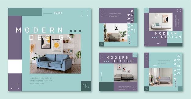 Free vector flat design minimal interior design instagram post