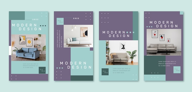 Free vector flat design minimal interior design instagram stories