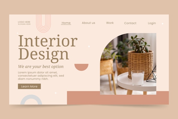 Free vector flat design minimal interior design landing page template