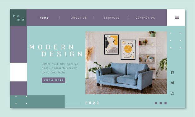 flat design minimal interior design landing page