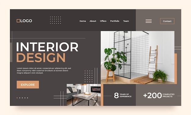 Free vector flat design minimal interior design landing page