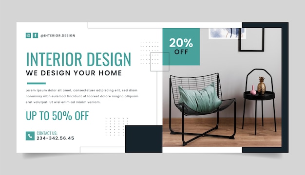 Vettore gratuito banner di vendita di interior design minimal design piatto