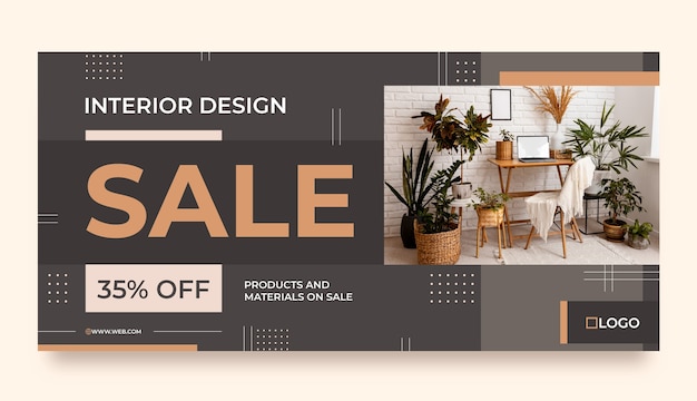 Vettore gratuito banner di vendita di interior design minimal design piatto