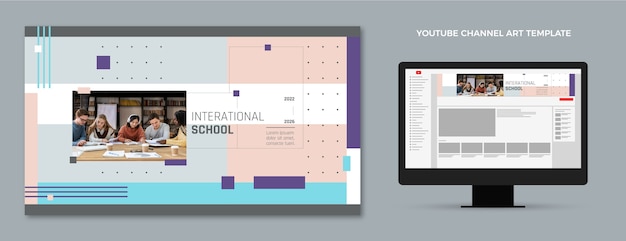 Бесплатное векторное изображение Плоский дизайн минимальная международная школа искусства канала youtube