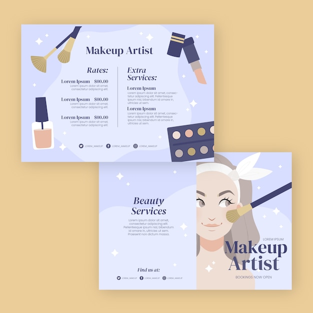 Free vector flat design minimal makeup artist brochure