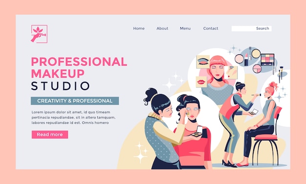 Free vector flat design minimal makeup artist landing page