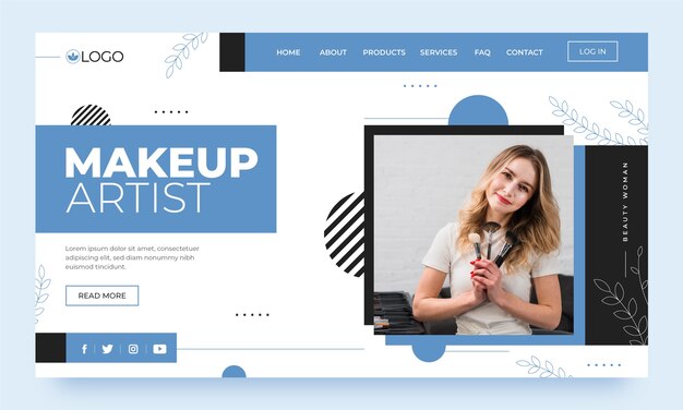 Flat design minimal  makeup artist landing page