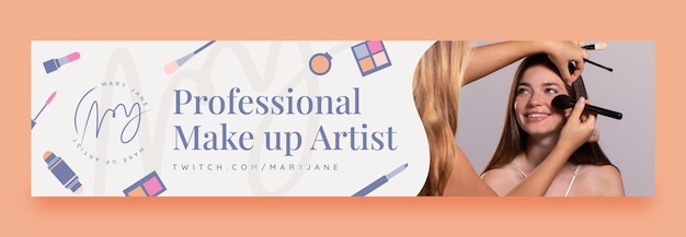 Free vector flat design minimal makeup artist twitch banner