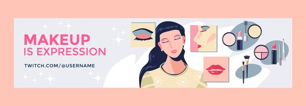 Flat design minimal makeup artist twitch banner