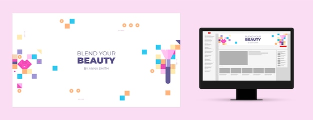 Vettore gratuito arte del canale youtube del truccatore minimale dal design piatto