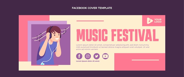 Free vector flat design minimal music festival facebook cover