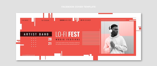 Vettore gratuito copertina facebook del festival musicale minimale dal design piatto