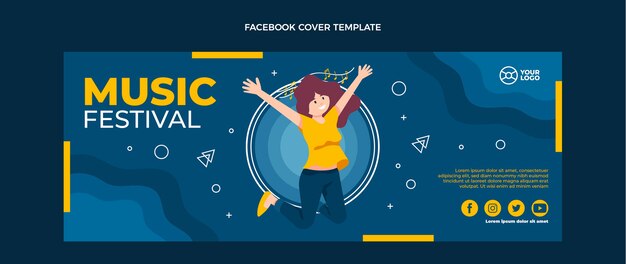 Flat design minimal music festival facebook cover