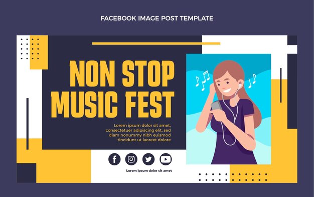 Vettore gratuito post di facebook del festival di musica minimale dal design piatto