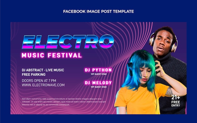Бесплатное векторное изображение Плоский дизайн минимальный музыкальный фестиваль facebook post