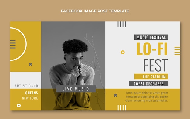 Vettore gratuito post di facebook del festival di musica minimale dal design piatto