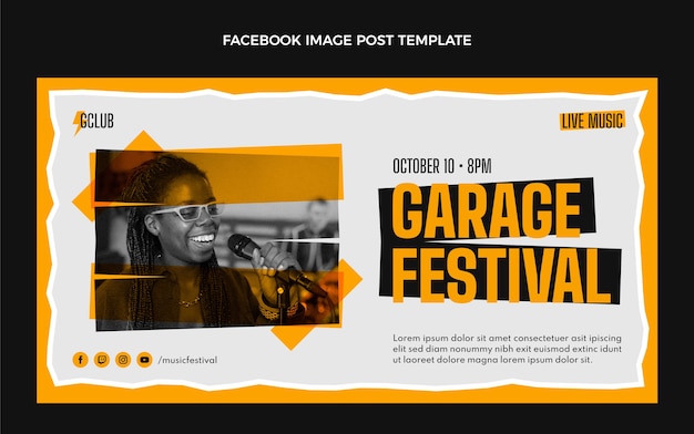 Vettore gratuito post di facebook del festival di musica minimale dal design piatto
