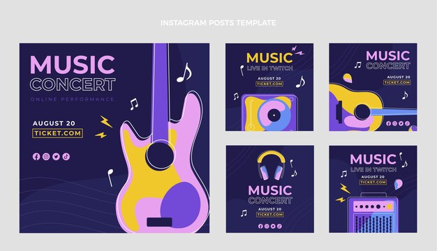 Плоский дизайн минималистичный музыкальный фестиваль посты в instagram