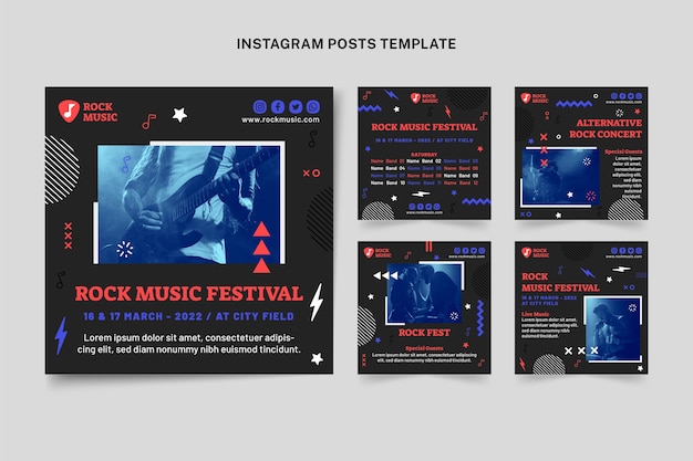 Vettore gratuito post di instagram festival di musica minimal design piatto