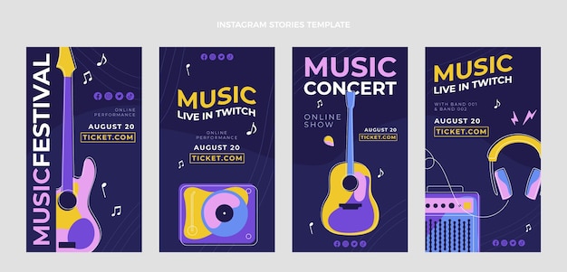 Vettore gratuito storie di instagram festival di musica minimal design piatto