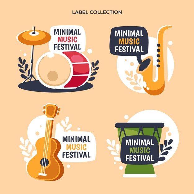 Flat design minimal music festival labels