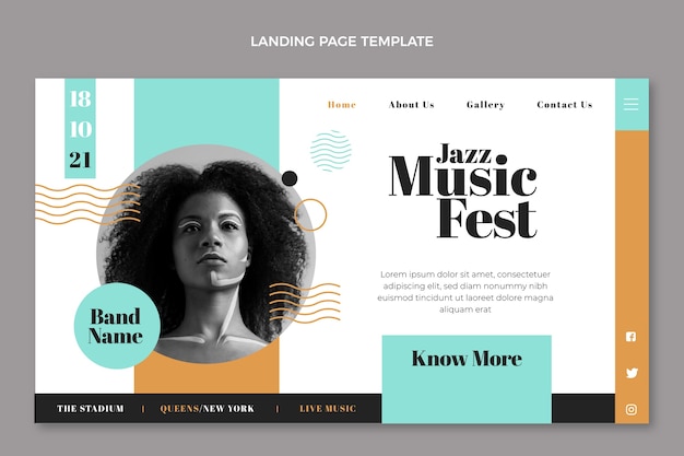 Vettore gratuito pagina di destinazione del festival di musica minimale dal design piatto