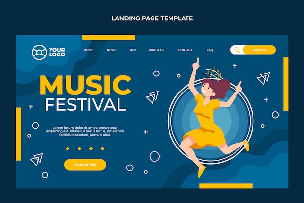 Vettore gratuito pagina di destinazione del festival di musica minimale dal design piatto