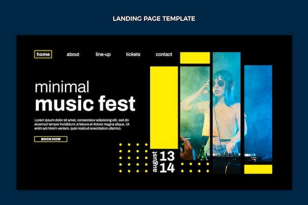 Vettore gratuito pagina di destinazione del festival di musica minimale dal design piatto