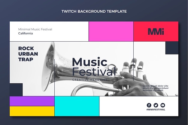 Free vector flat design minimal music festival twitch background