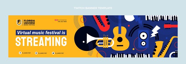 Flat design minimal music festival twitch banner