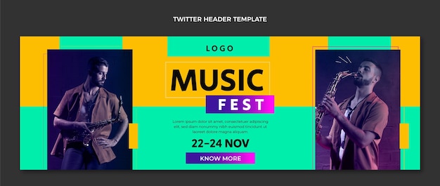 Vettore gratuito intestazione twitter del festival musicale minimale dal design piatto