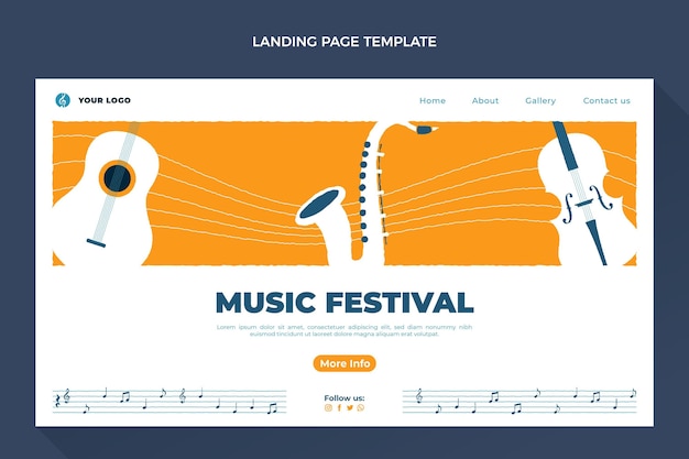 Плоский дизайн минимальный музыкальный фестиваль веб-шаблон