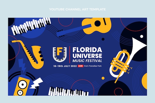 フラットデザインのミニマルミュージックフェスティバルのYouTubeチャンネル