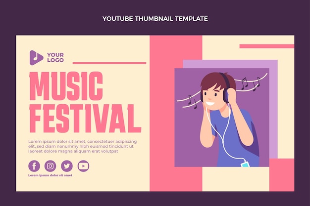 Плоский дизайн минималистичный музыкальный фестиваль на YouTube
