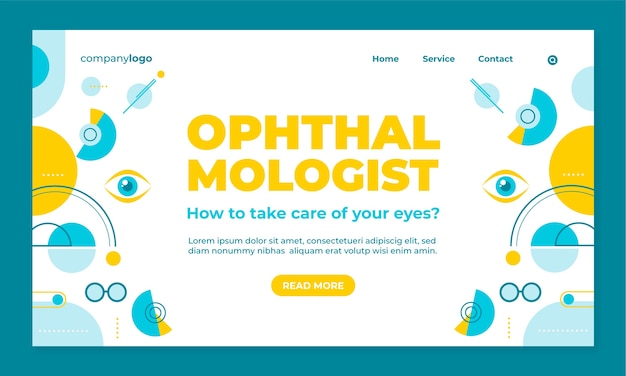 Pagina di destinazione dell'oftalmologo minimale dal design piatto