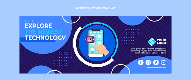 フラットデザインミニマルテクノロジーフェイスブックカバーテンプレート